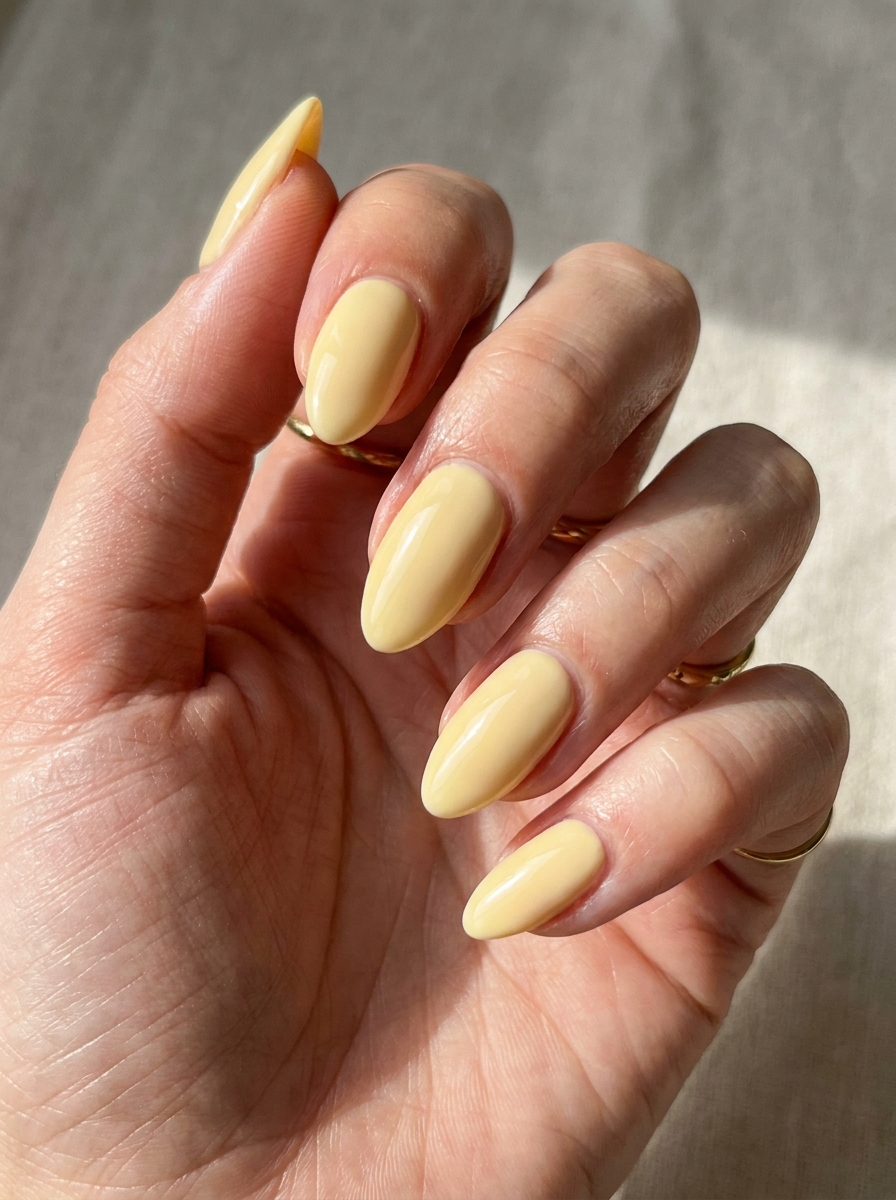 Buttery Yellow Glazed Nails mit cremigem glänzendem Finish